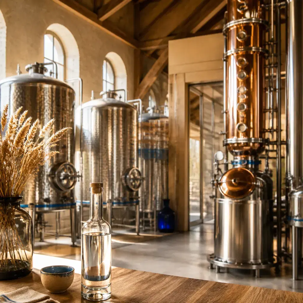 Copper stills at the Touch distillery